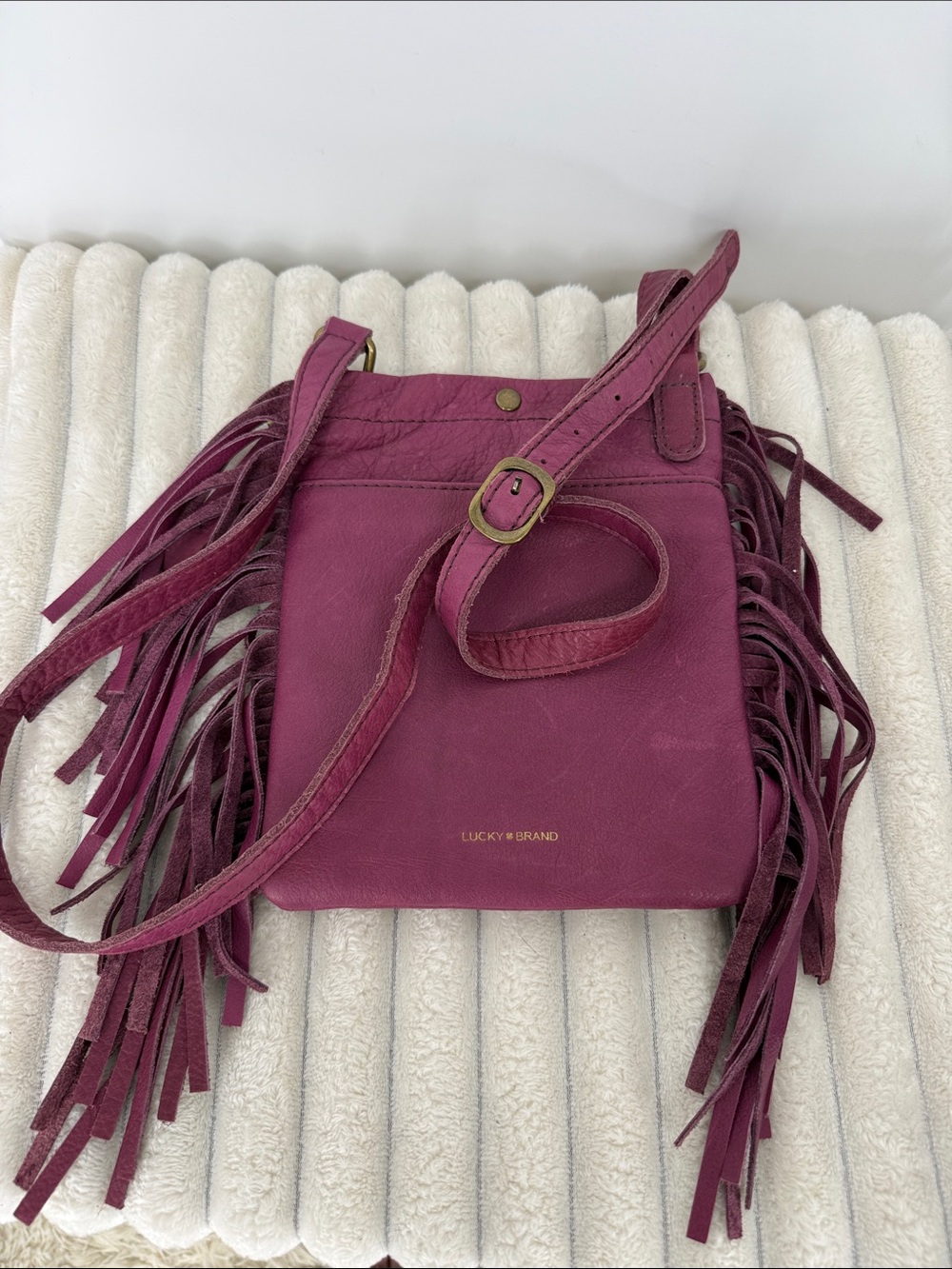 Lucky Brand Magenta/purple Fringe Leather Crossbody Bag